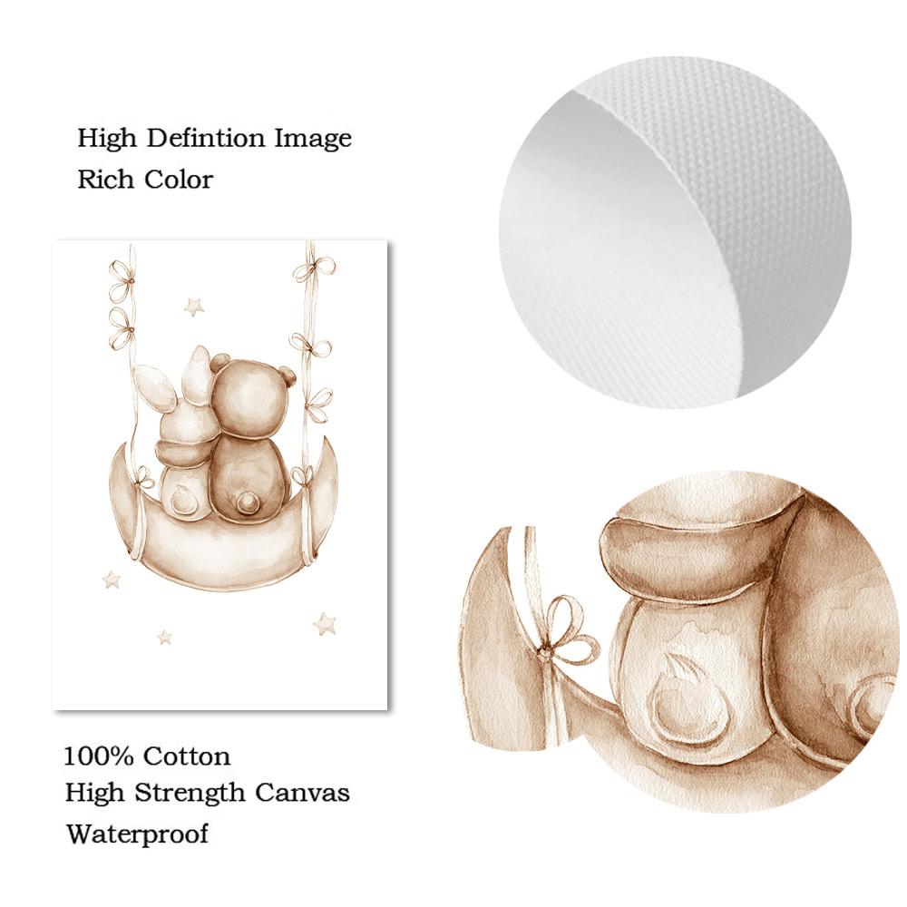 Boho Posters Cartoon Bear Canvas Painting Custom Name Poster Star Rainbow Wall Art Print Nursery Picture Baby Kids Room Decor