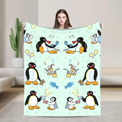 Cute Pingu Penguin Warm Blanket Decorative Plush Throw Blanket Funny Outdoor Flannel Bedspread Sofa Bed Cover