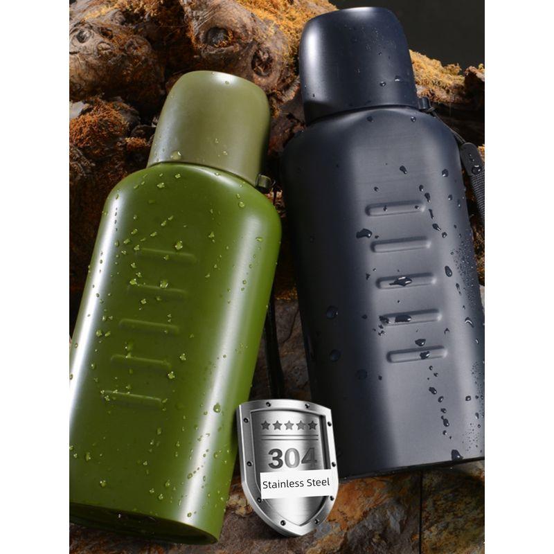 304 Stainless Steel Outdoor Sports Bottle Old-Fashioned Military Fan Training Flat Kettle Large Capacity Vacuum Cup Genuine Goods Portable