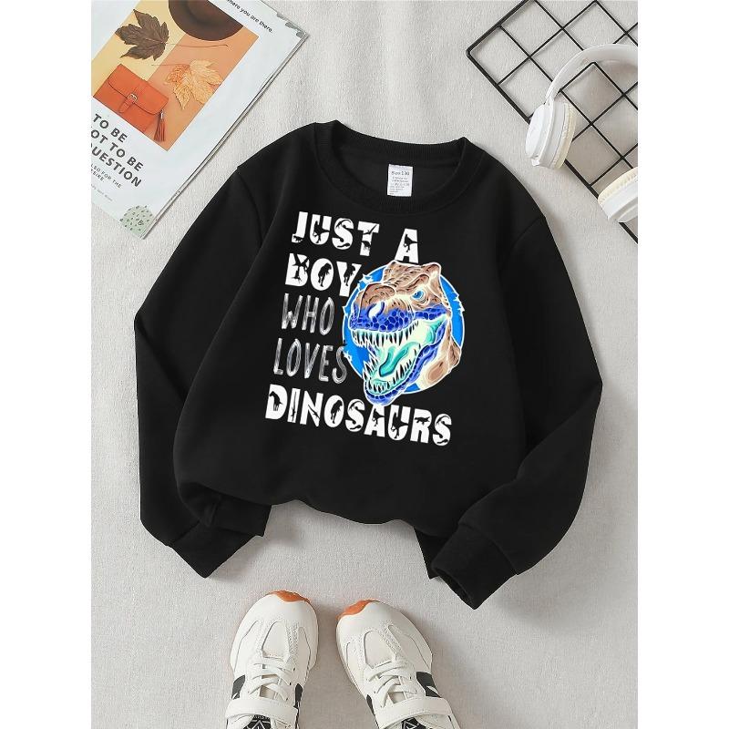 Kids Crewneck Sweatshirt, Dinosaur Boy Loves Dinosaurs Print,Daily Casual Top for Spring & Autumn