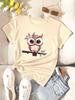 2025 Women's Summer Cartoon Owl Printed Round Neck Short Sleeve Casual T-Shirt Graphic Tees Women Tops