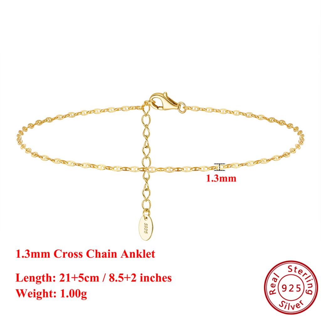 Effie Queen Authentic 925 Silver 14k Gold Heart Shaped Chain Anklet Romantic Jewelry for Women Birthdays Valentine's Gift SA10