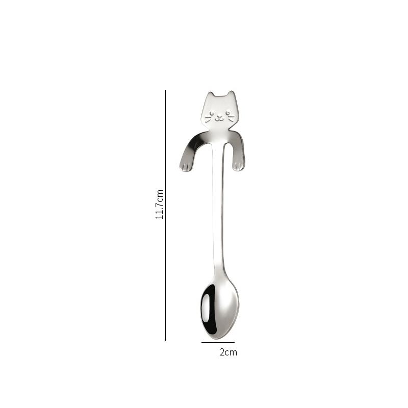 

1Pcs 304 Stainless Steel Cat Spoon Creative Cartoon Hanging Edge Spoon Cute Coffee Spoon Gold-Plated Stirring Spoon