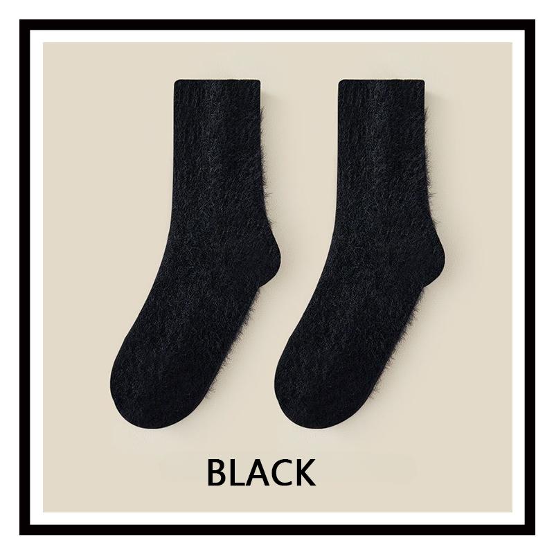 

Носки из норкового бархата длиной до середины икры, осенние и зимние, мягкие и утолщенные, пушистые, черно-белые, ежемесячные, послеродовые, сон, меховые женские носки One Size чёрный