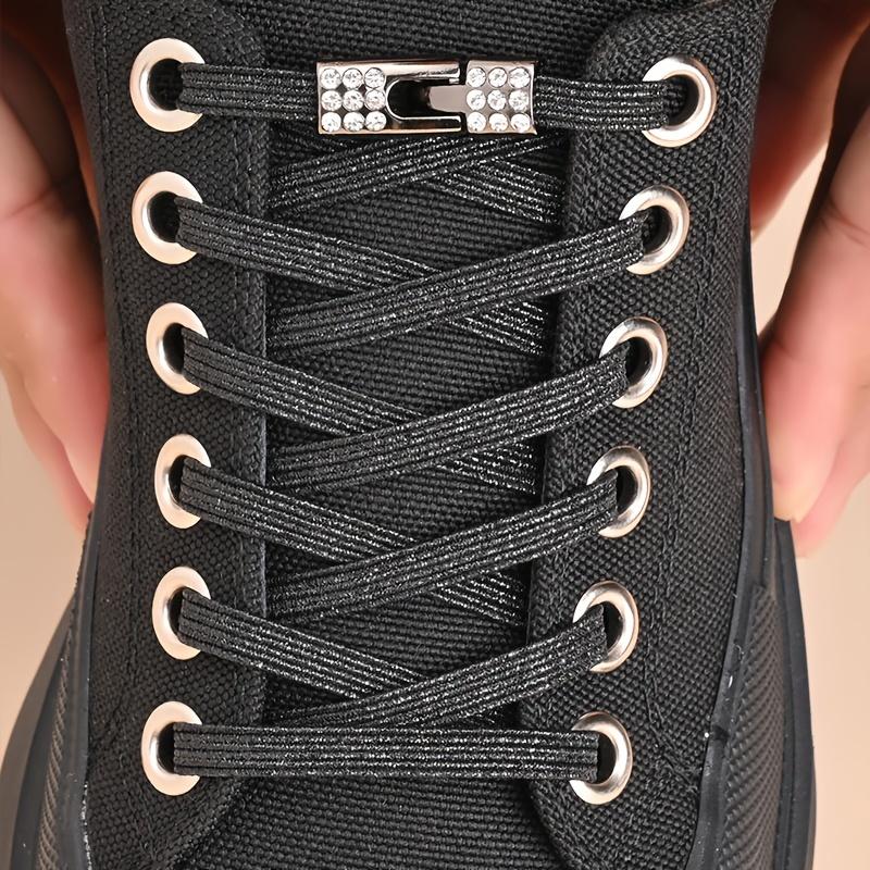 1pair Free-Tie Shoelaces with Rhinestone Buckles, Fashion Elastic Lazy Shoelaces for Sneakers Canvas Shoes Skate Shoes, Women & Men