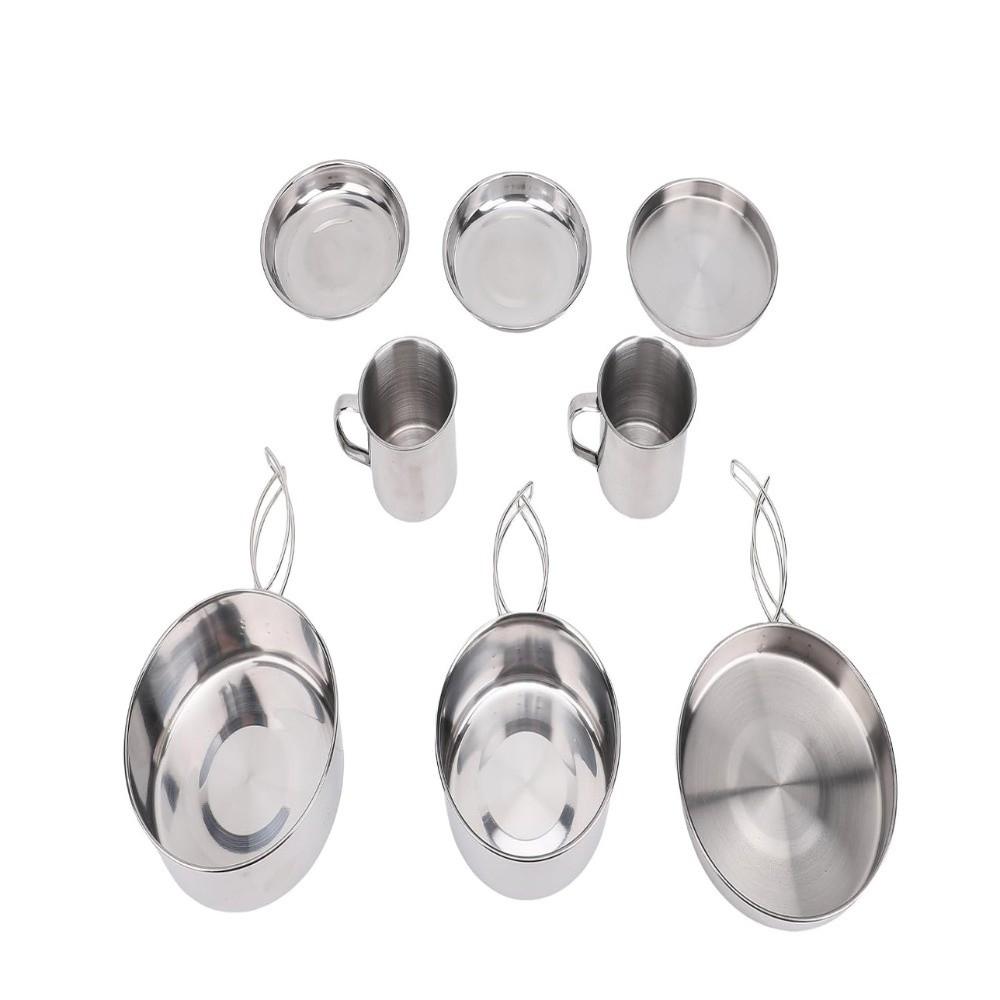 8 Pcs 3-4 Person Cookware Set Stainless Steel Backpacking Cooking Pot Camping Mess Kit  Outdoor