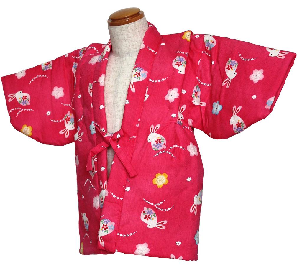 Chanchanko Hanten Hanten Kimono for Girls Rabbit Pattern Pink Quilt Back Size 90cm 100cm 110cm 120cm Made In Japan Children's (100cm)