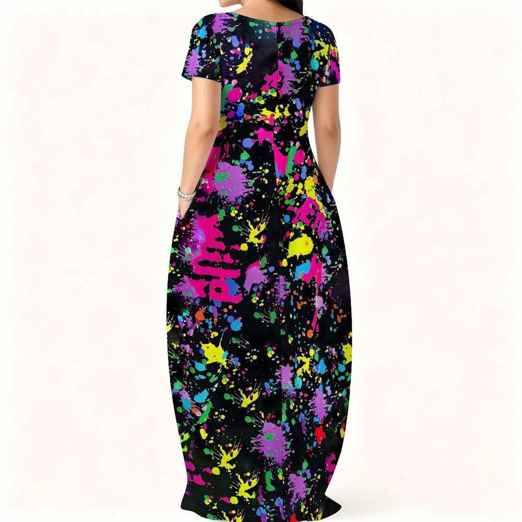 Summer Round Neck Short Sleeve Garment For Plus Size Women Loose Stylish Dress For Indoor Rest And Outdoor Walks