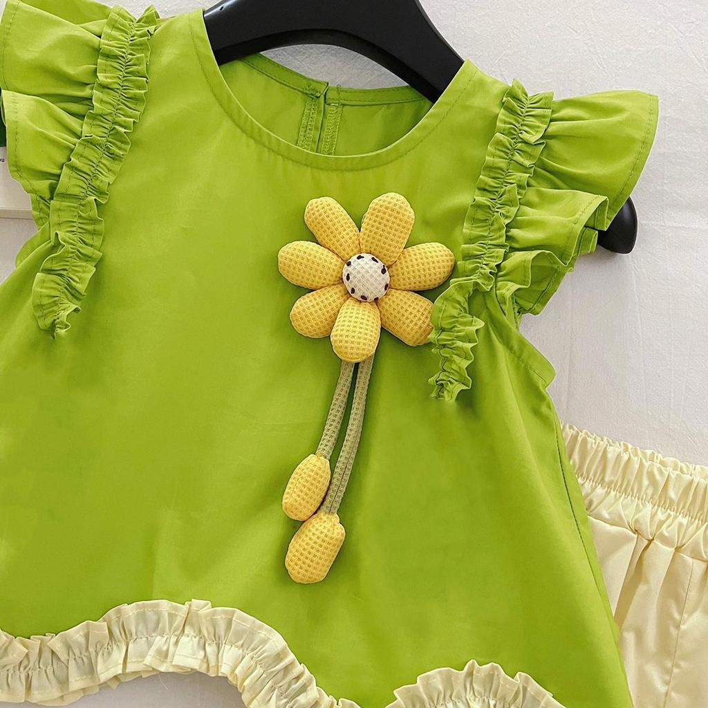 Girls' 2-Piece Cotton Set - Summer Baby Girl Flower Pattern Top+white Shorts Cute Casual Outfit S-XXL