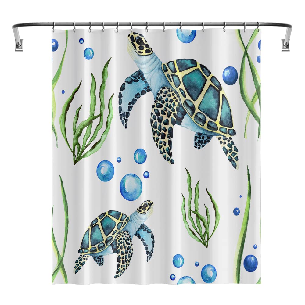 Nautical Coastal Shower Curtain,Beach Ocean Theme Shower Curtain for Bathroom Decor,Summer Tropical Coral Bath Curtain with Hook