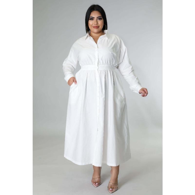 Платье-рубашка большого размера для женщин с длинным рукавом — фото 17