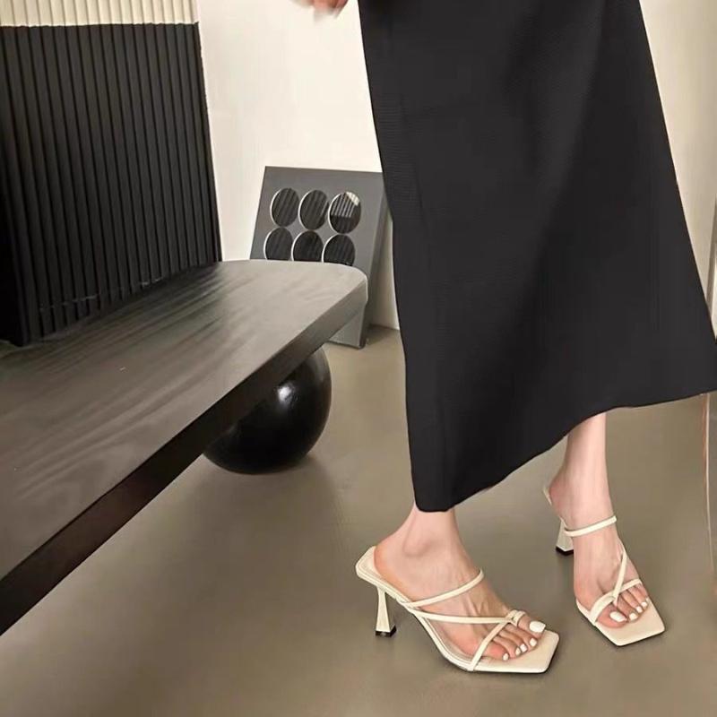 Summer Women's High Heels Non Slip Womens Shoes Open Toe Party Shoes Fashion Square Toe Women Slippers Luxury Chanclas De Mujer