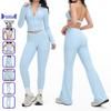European & American Cross-border Yoga Set: Stand Collar Zipper, Nude Feel, Perfect for Running & Casual Outdoor Fitness - Style 4518