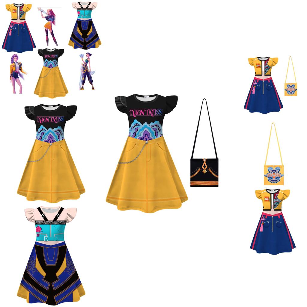 Kpop Demon Hunters Girl Dress With Cartoon Pleated Fabric For Children 110-160cm