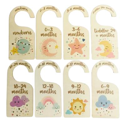 7/8Pcs Wood Baby Closet Divider Label Assortment Cartoon Infant Wardrobe Divider Hanging Adorable Nursery Clothes Organizers