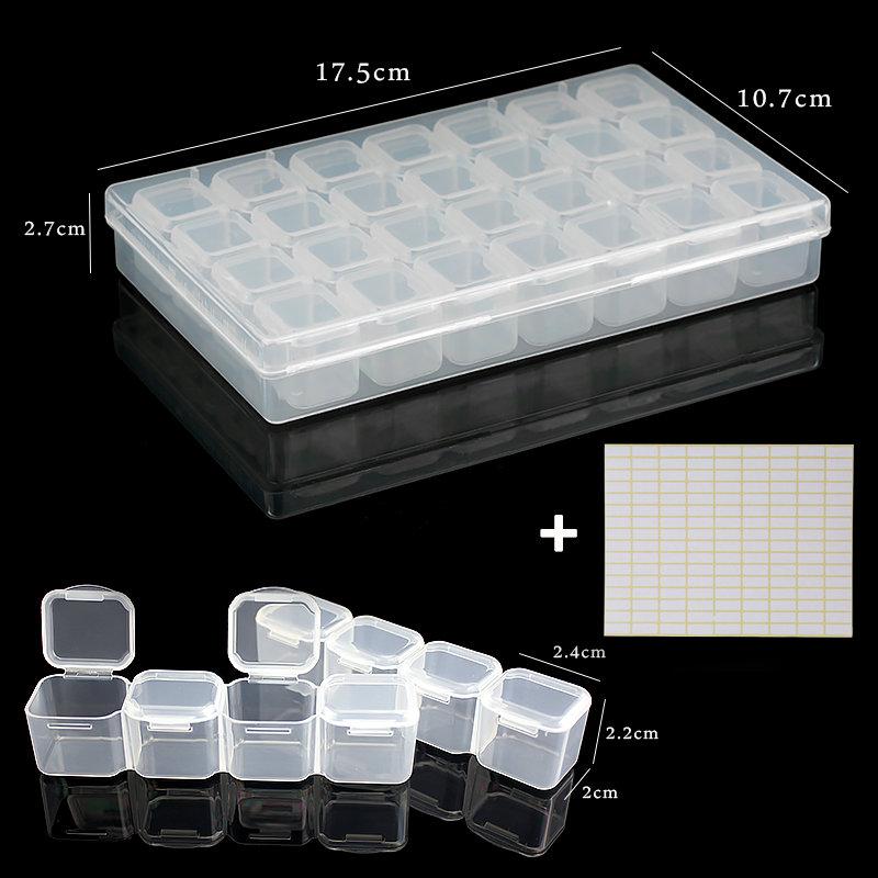 17.5x10.7x2.7CM Rectangle 28 Slots Jewelry Plastic Storage Box Rhinestone Beads Pill Earrings Storage Box Case Container