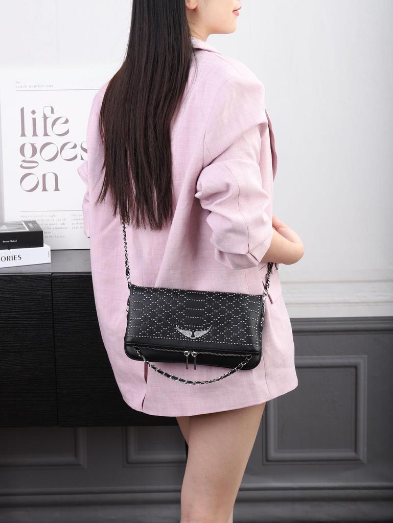 2025 Nová dámská crossbody kabelka-clutch s kamínky a křídlem