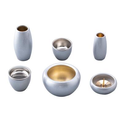 Juego de herrajes para altar budista Silma, corona de plata, 6 piezas, dimensiones modernas, herrajes para altar budista hechos de cobre, latón, redondos, lindos mini budistas