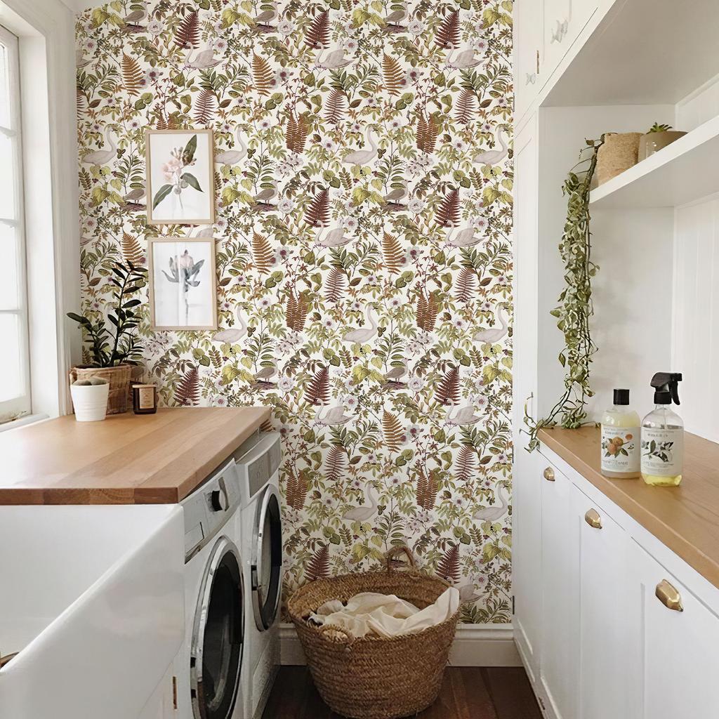 Retro Leaves Animal Pvc Wall Cover Lamp Swan Self Adhesive Vinyl Wall Decor Peel And Stick Water-Repellent Cabinet Sticker