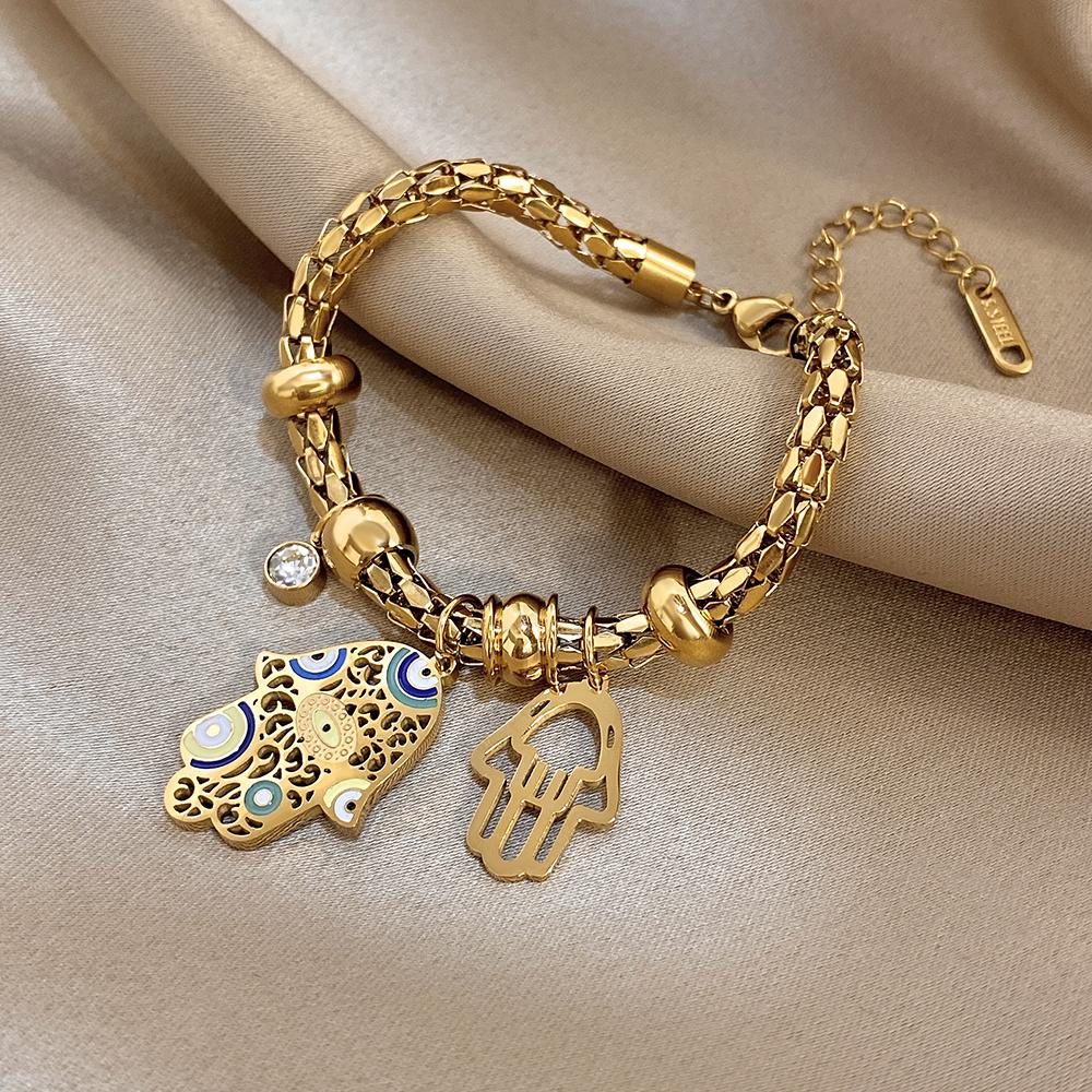 Greatera Blue-eyed Colored Rhinestone Inlaid Ball Bracelet for Women New Style 2026 Trendy Metal Stainless Steel Design Bangles