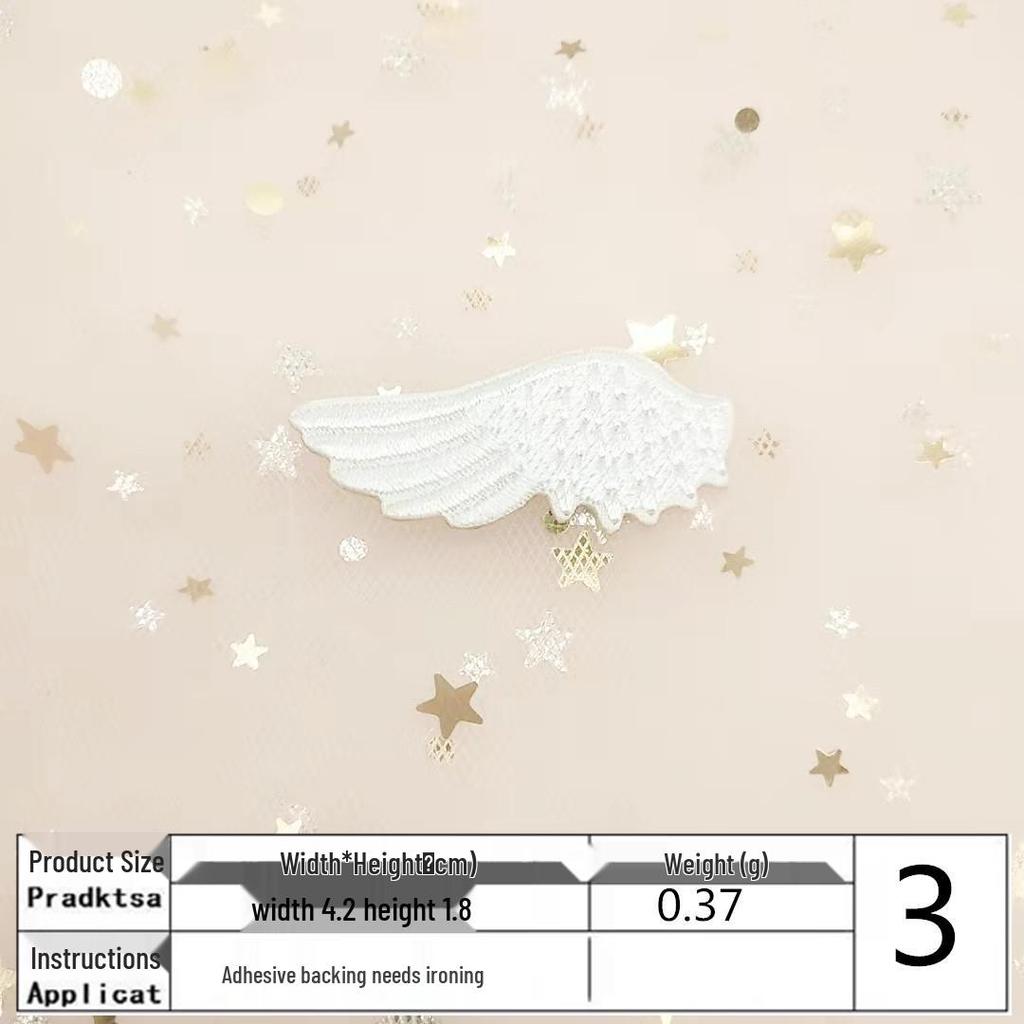 Na Yang Black & White Wings Embroidery Patch - Cute Self-Adhesive Decorative Applique for Shoes & Clothing