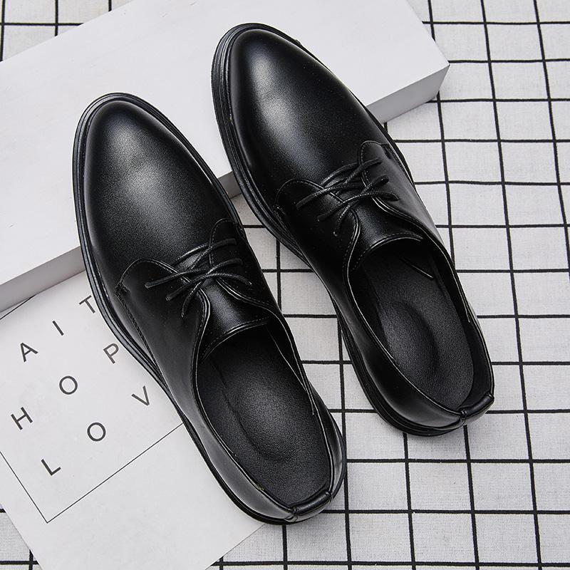 Low-top Polished Gentleman's Small Black Shoes Autumn New Casual Pointed Leather Shoes Lace-up Polished Leather Trend Daily Men's Shoes