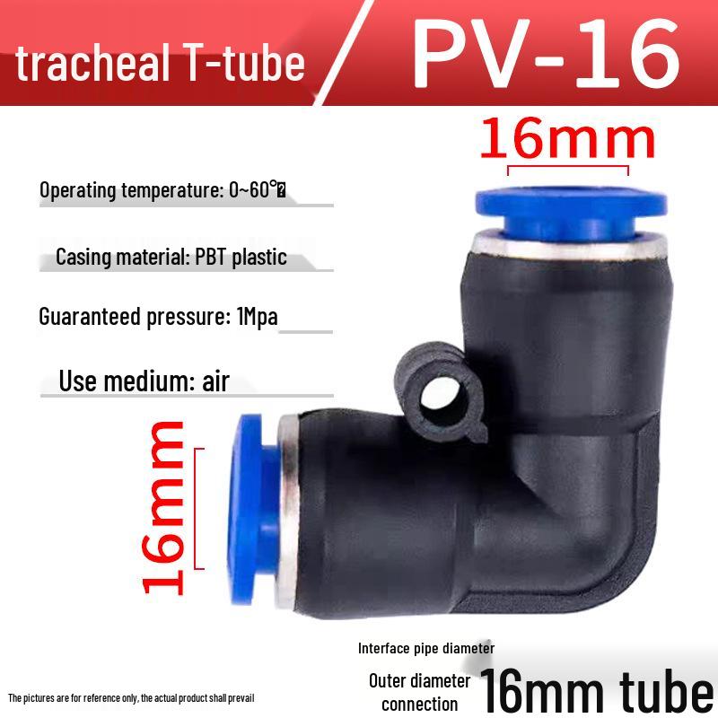 Pneumatic Air Tube Connector: PU8 Straight, PV10 Right-Angle Elbow, Quick-Insert, Butt Joint, Blue Plastic, PG6-4 Reducer.