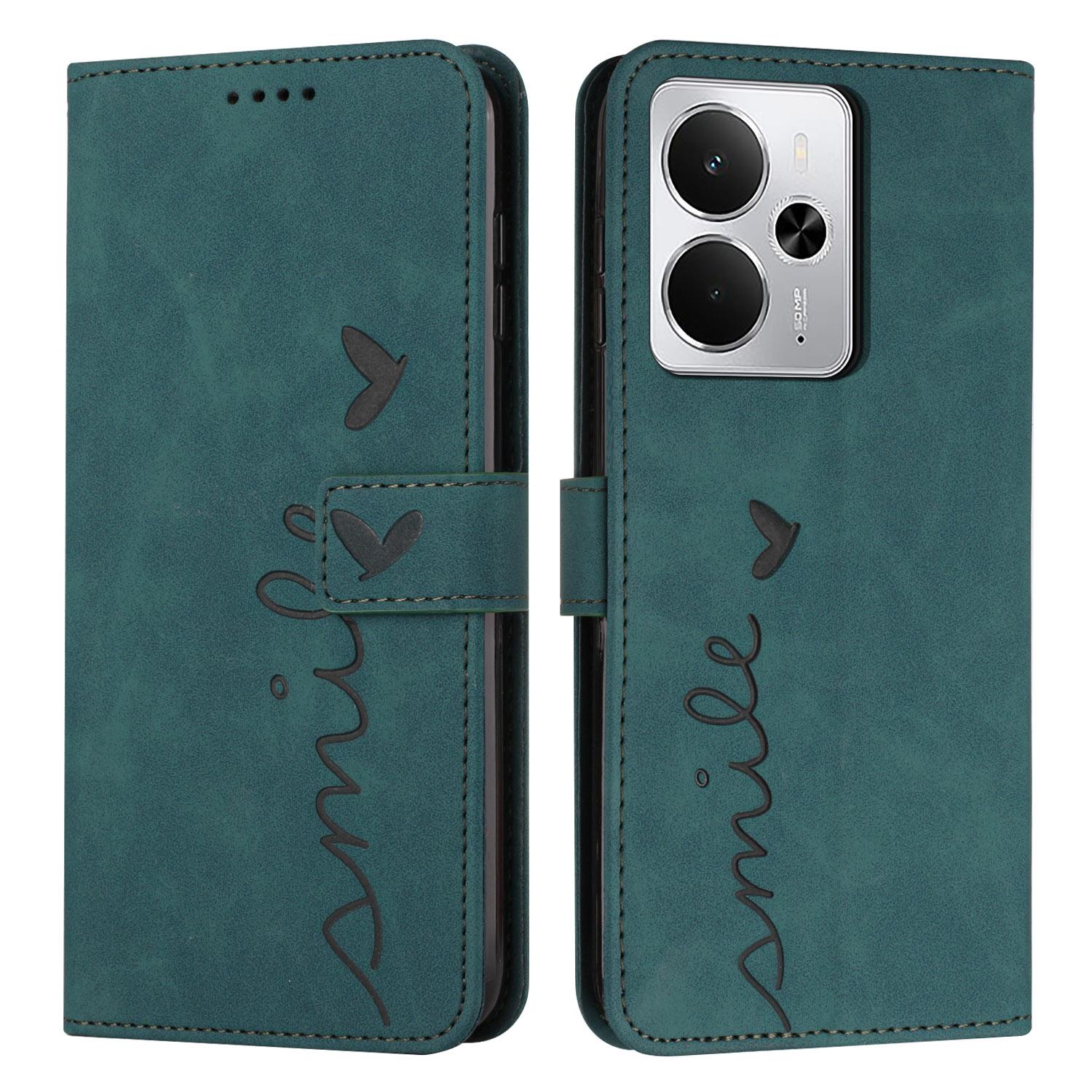 

Stand Case for Realme 14 5G/P3 5G/14T 5G PU Leather Phone Cover Imprinted Heart Pattern Green