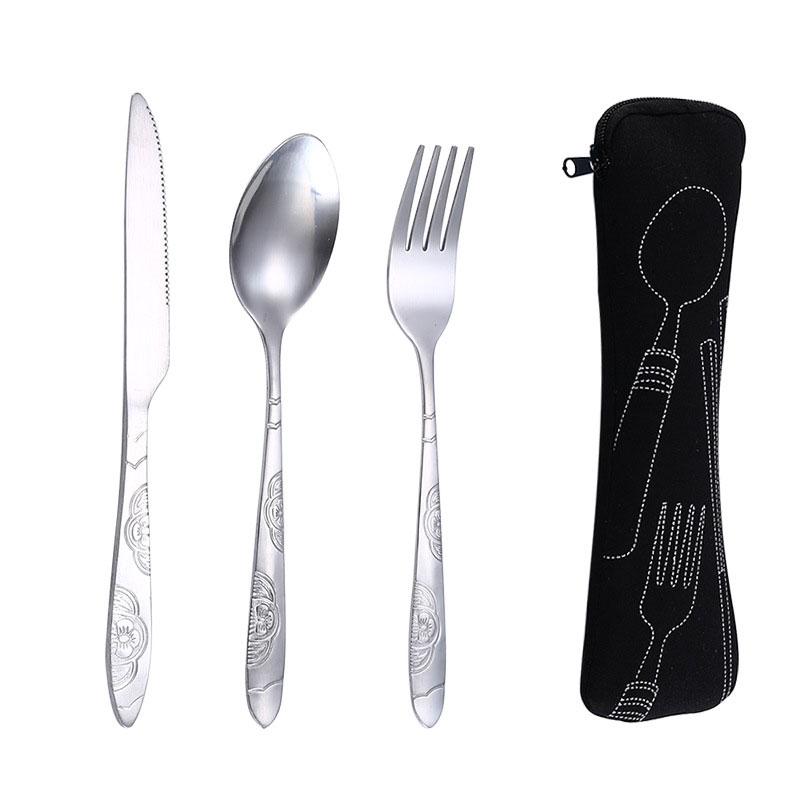 [Hot Sales] Picnic Set Tableware Washable with Zipper Travel Cutlery Kit Case Portable Pouch for Dinner