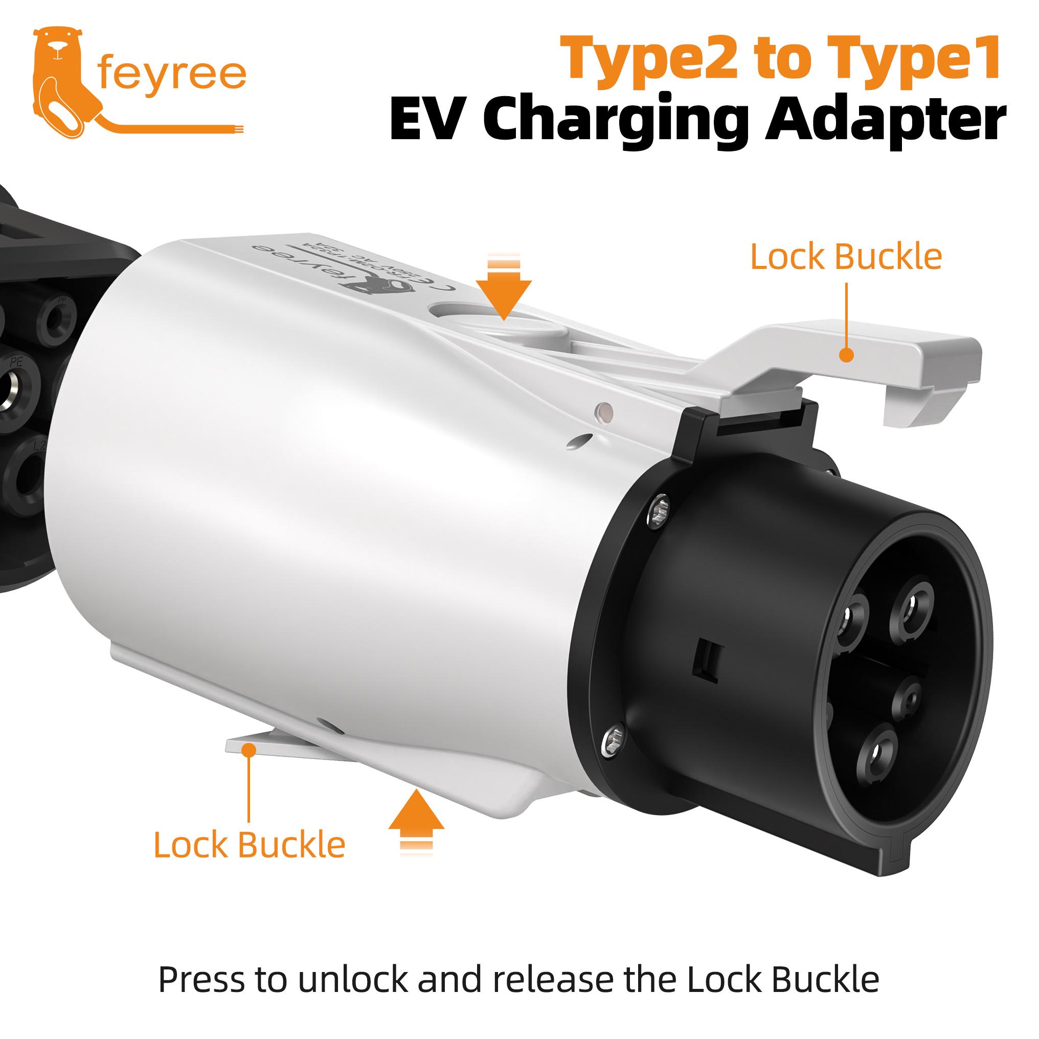 feyree EV Charger Adapter Type2 IEC62196-2 to Type1 Car Charging Socket AC Charger Adapter 32A 1Phase 3.5KW 7KW Max Electric Car Type2 to Type1