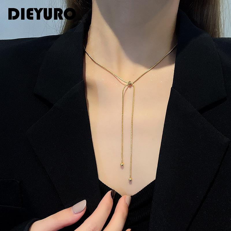 DIEYURO Stainless Steel Retro Creative Unique Design Adjustable Necklace Female Fashion Simple Gold Clavicle Chain Jewelry