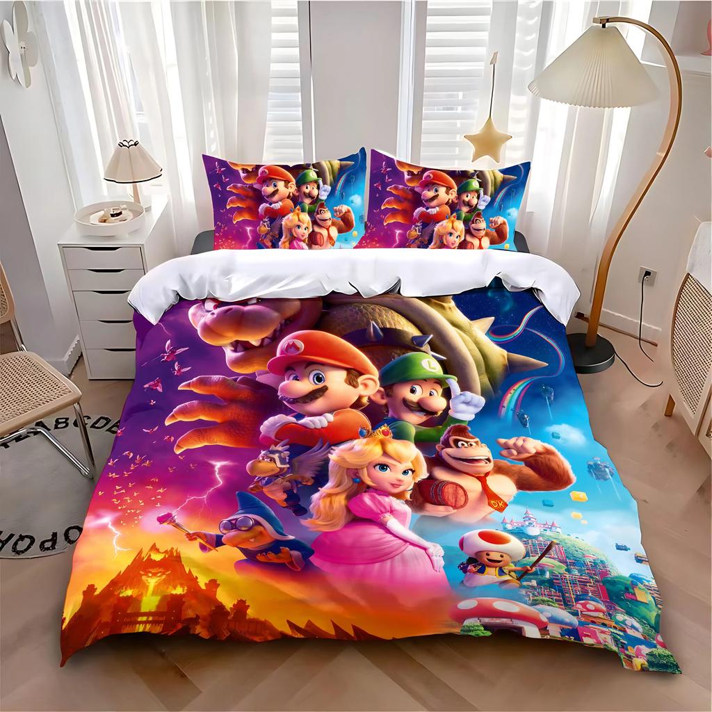 Children Duvet Cover Pillowcase Hot Cartoon Cute M-Mario Bedding Set Adult Boy Girl Bedroom Decoration Single Double Large Size