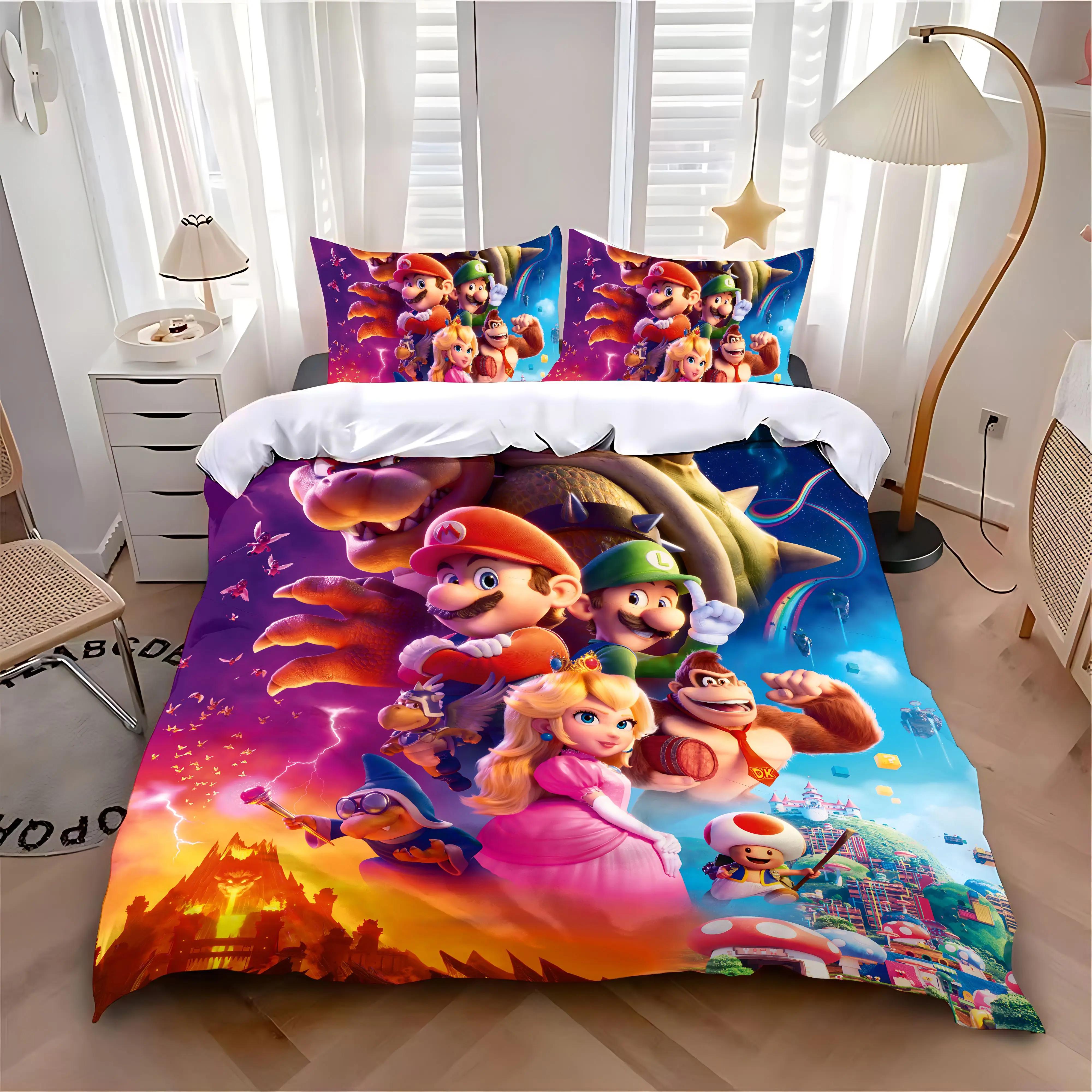 

Children Duvet Cover Pillowcase Hot Cartoon Cute M-Mario Bedding Set Adult Boy Girl Bedroom Decoration Single Double Large Size EU Single(135*200cm)3pcs
