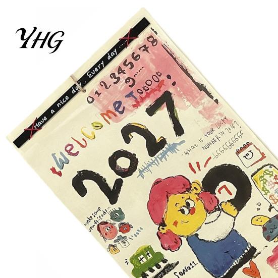 Academic Year Planner 2027 Hand Drawn Wall Calendar, Hand-Painted Graffiti Illustrations 12 Monthly Hanging Planner, Jan-Dec Calendar for Home Office
