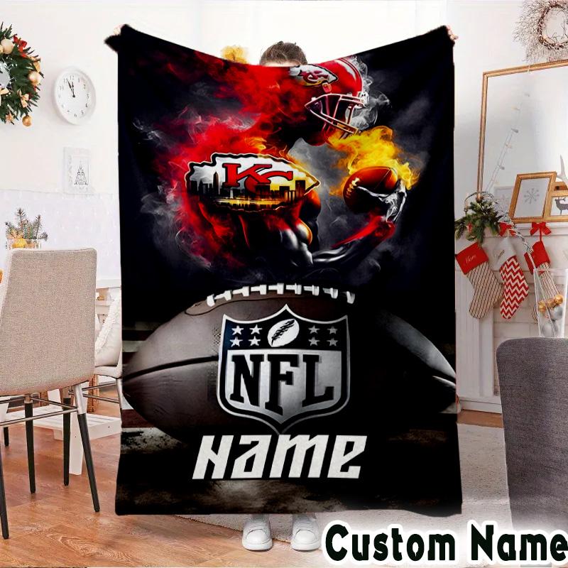 Custom Name Kansas Chiefs Helmet Throws Blanket Flannel Blankets for Couch Bed Gifts for Men Women Picnic blanket Christmas fan gifts