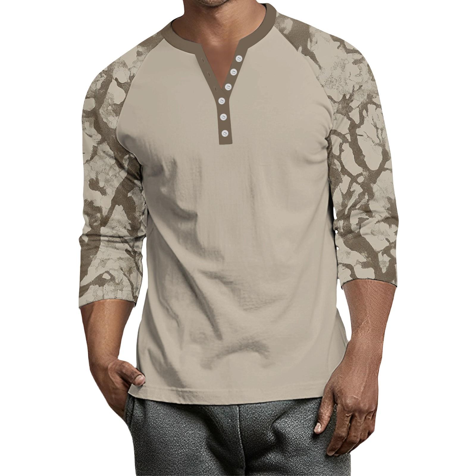 

Мужской контрастный топ реглан на пуговицах с рукавом 3/4 XL хаки