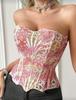European & American Lace Corset: Hollow-Out Fishbone Bustier Top with French Print