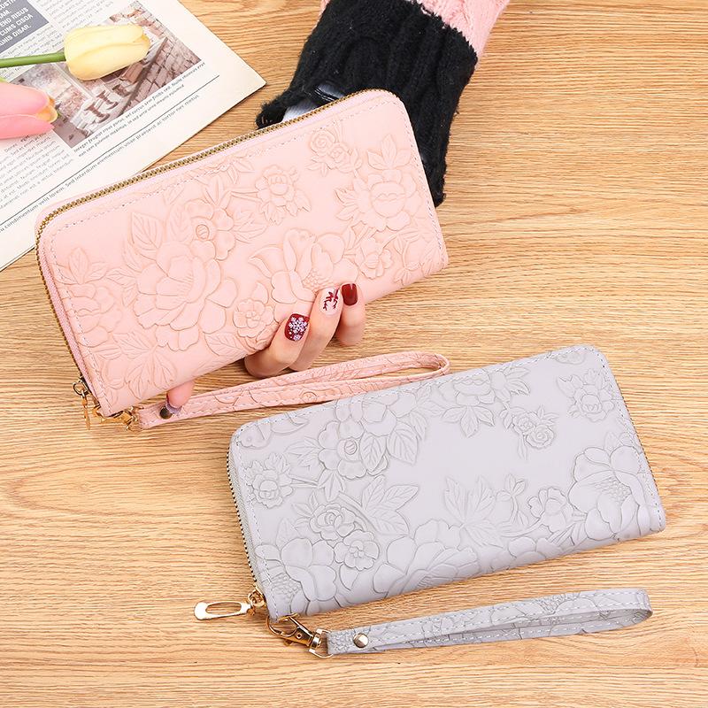 Long Zipper Clutch Bag, Enlarged Mobile Phone Bag, Embossed Design, Large Banknote Clip, Simple Women's Wallet Tide