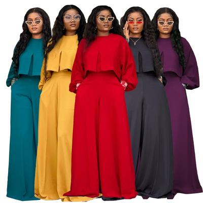 Plus Size Women's Crop Top & Wide Leg Pants Set Solid Two Piece Outfit