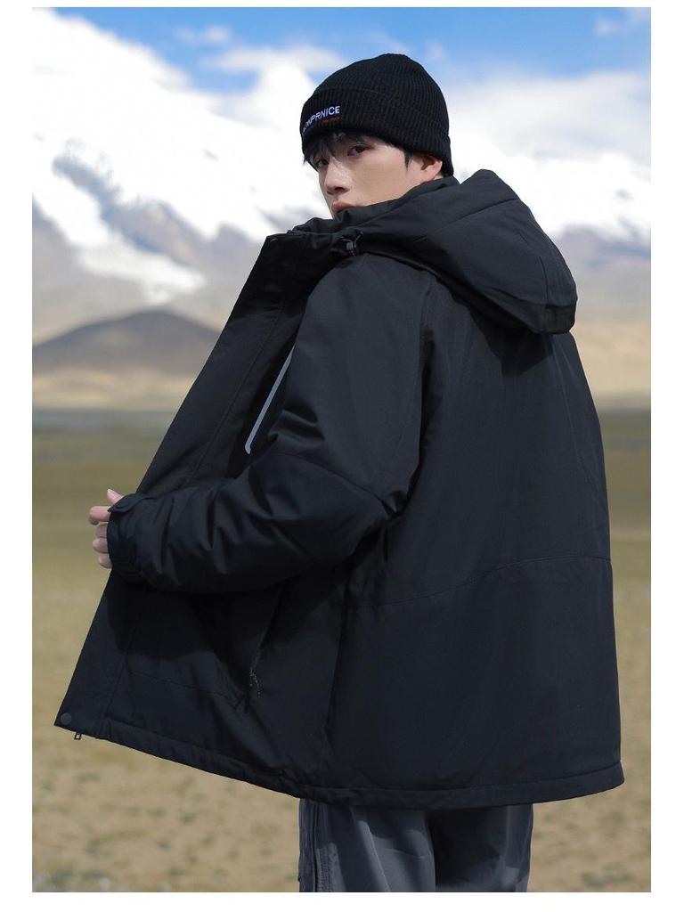 Men's Trendy Windproof Winter Hooded Down Coat - White Duck, Warm, Loose, and Outdoor-Ready