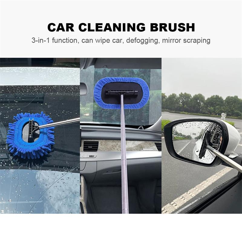 Telescopic Car Cleaning Brush Long Handle Car Wash Mop Microfiber Cleaner Tool
