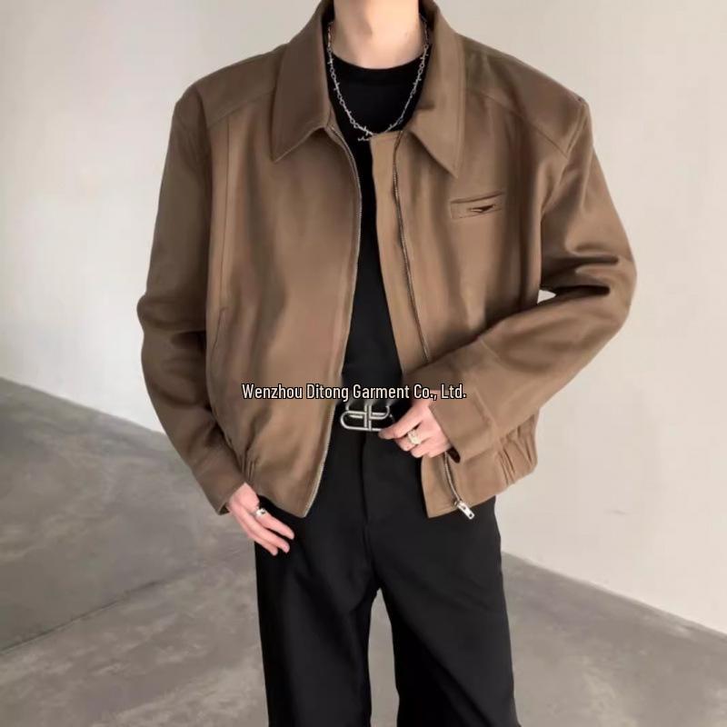 

Men s Black Lapel Short Baseball Jacket - Autumn/Winter, American Style with Shoulder Pads XL хакі