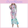 Polyester Fish Scale Print Long Sleeve Dress With Bodycon Fit For Casual Summer Wear