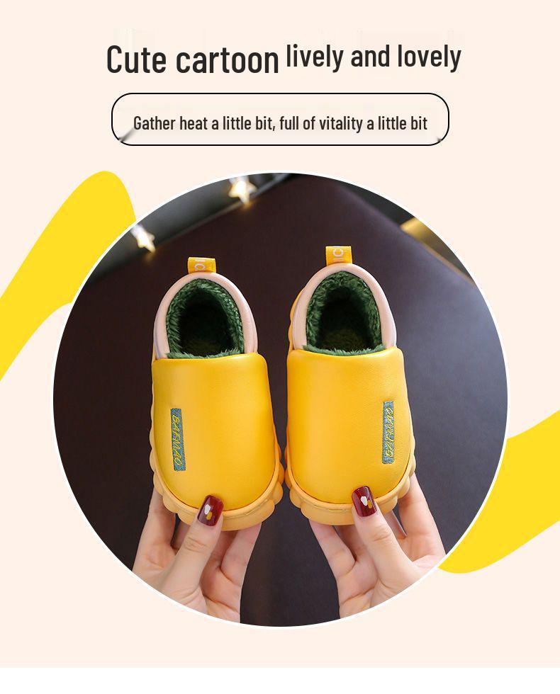 Boys' and Girls' Waterproof Winter Cotton Slippers with Plush Lining, Soft Thick Sole, Available in Small, Medium, and Large.