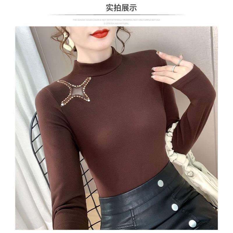 Hřejivá základní vrstva se sametovým jednobarevným tričkem na podzim zimu, úzký střih, všestranný polorolák, top v západním stylu, malé tričko
