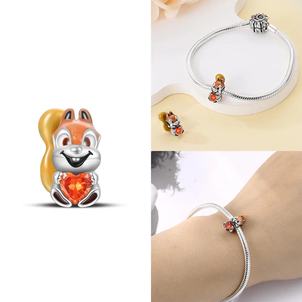 Original Bracelet Women Jewelry Diy Children'S Day Gift Beads Copper Pink Zircon Cats Dogs Red Heart Squirrels Bead