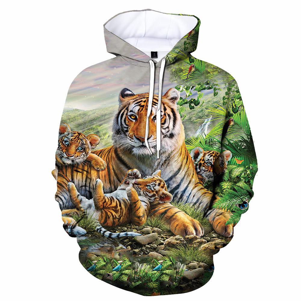 2026 3D Digital Print Men's Hooded Sweatshirt with Tiger Pattern