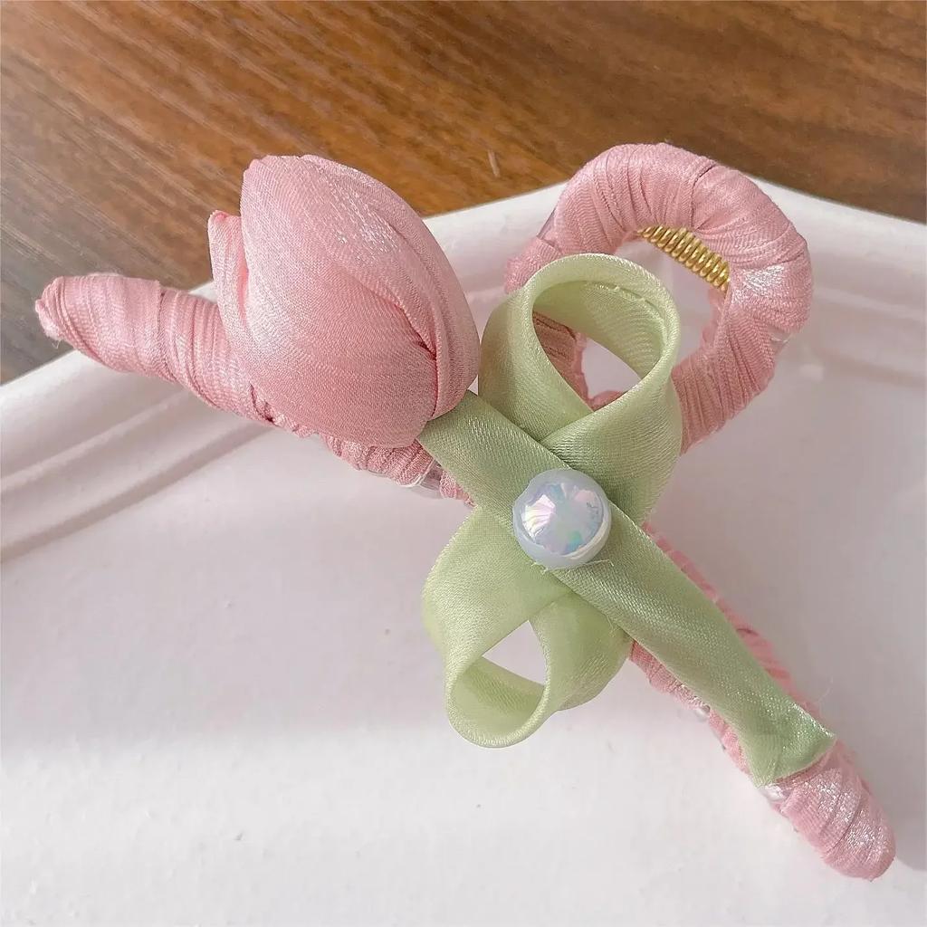 Elegant Tulip Flower Hair Clips for Women Girls Handmade Fabric Bow Hair Claw Barrettes Headwear Korean Hair Accessories