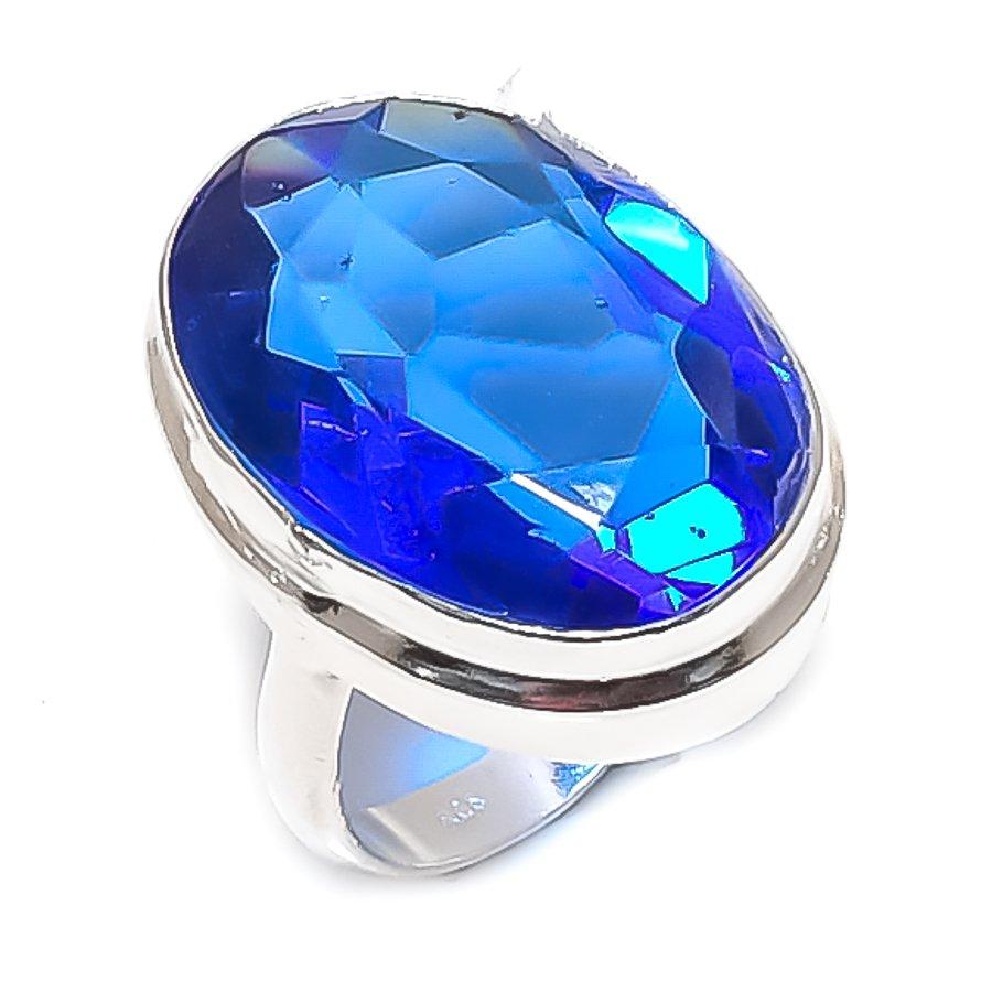 London Blue Topaz Gemstone Handmade 925 Sterling Silver Jewelry Ring Size 4 w5e15