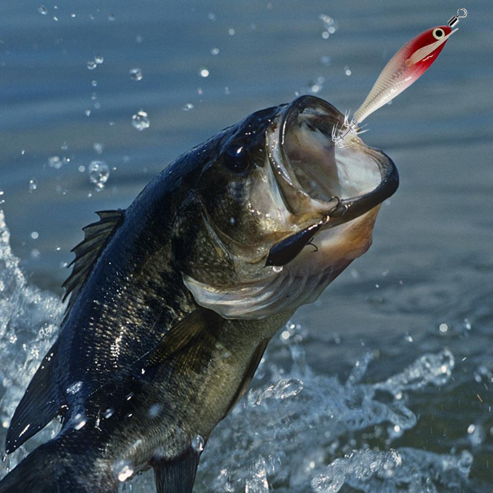 Luminous Artificial Squid Hook Horizontal Prawn Hook 80mm Wood Shrimp Cuttlefish Hard Bait for Cuttlefish Sea Fishing